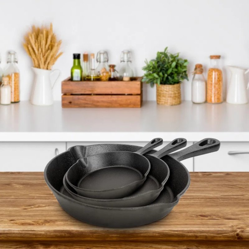 3Pcs Pre-Seasoned Cast Iron Skillet Set 6/8/10in Non-Stick Oven Safe (Option: 3PCSSet)