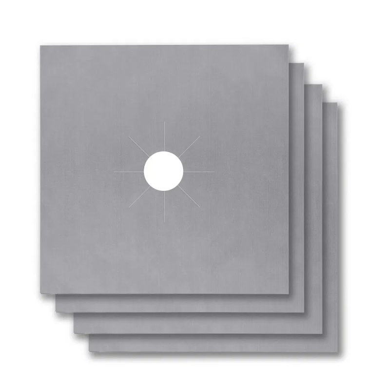 4-Pack Reusable Nonstick Stovetop Burner Protector Liner (Option: Silver)