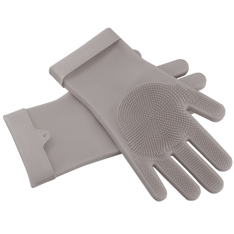 Silicone Brush Dishwashing Gloves Cleaning Sponge Pet Scrubber Heat Resistant Wash Gloves (Option: Grey)