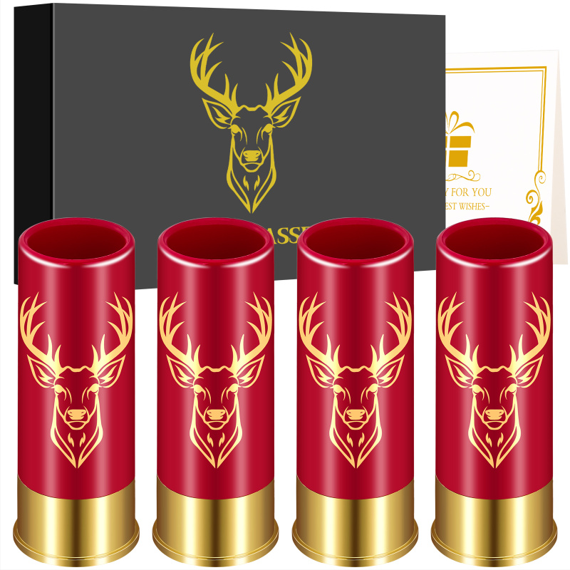 4 Deer Heads 1.5 Ounces - Reusable High-quality Plastic Bullet Cup, Suitable For Whiskey, Cocktails, And Wine, Perfect For Bars, Parties, And Gifts (Option: Red XJB0107)